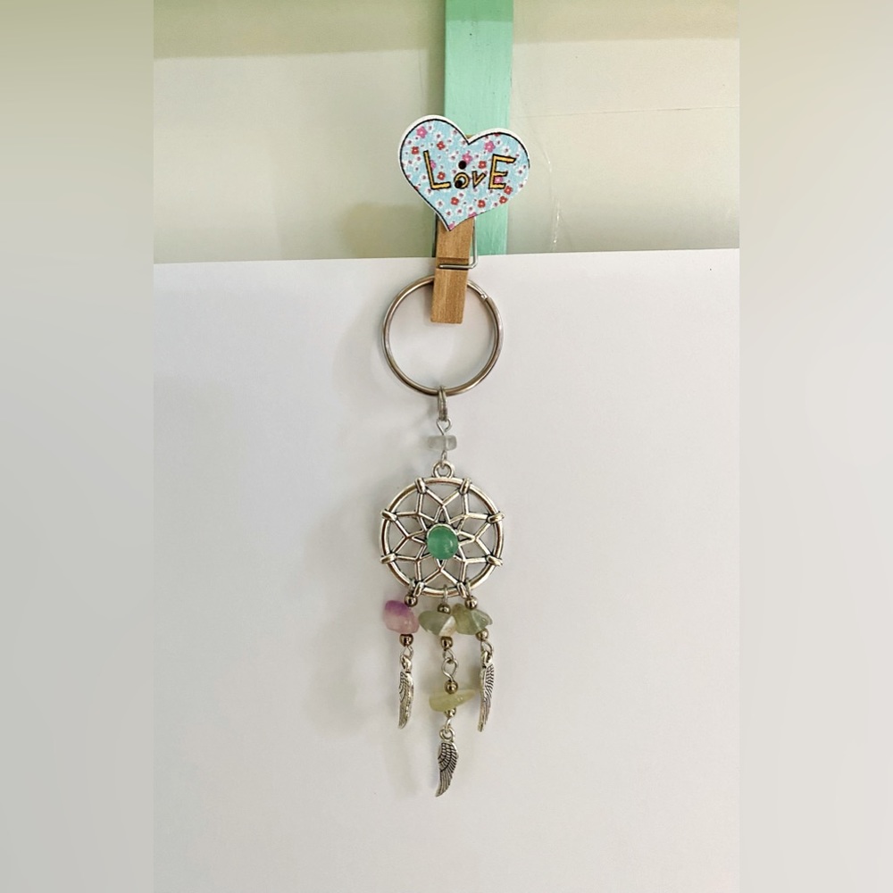DreamCatcher keychain key ring feather & crystal stone pendant bag charm